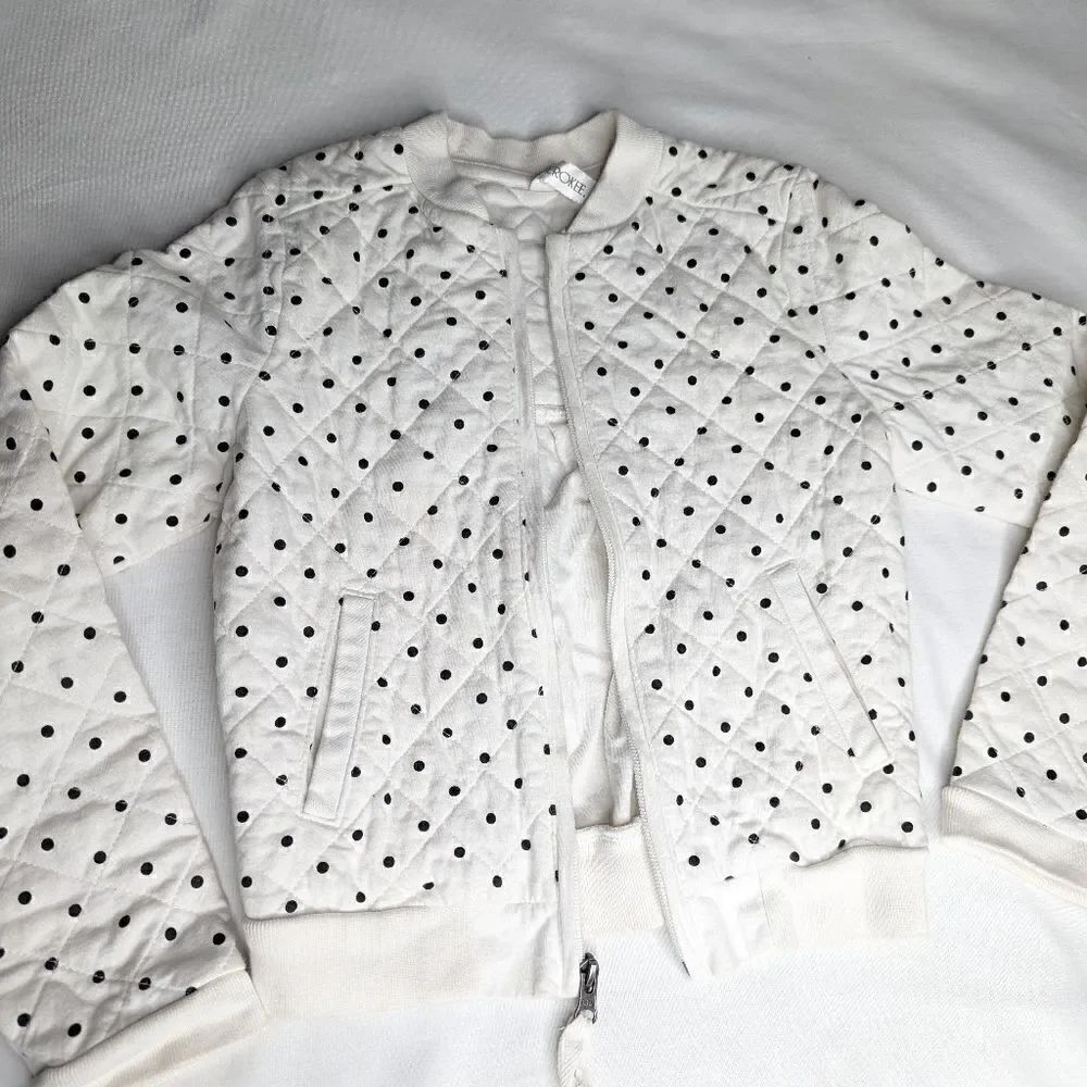 Girls White Polka Dot Quilted Jacket